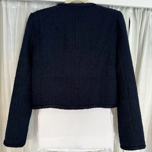 Aqua Navy Blazer Women’s Medium Tweed Jacket Gold Button Classic Chic - Picture 6 of 11